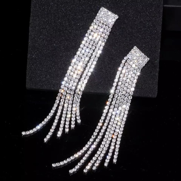 New! Long Rhinestone Tassel Earrings - Picture 2 of 10